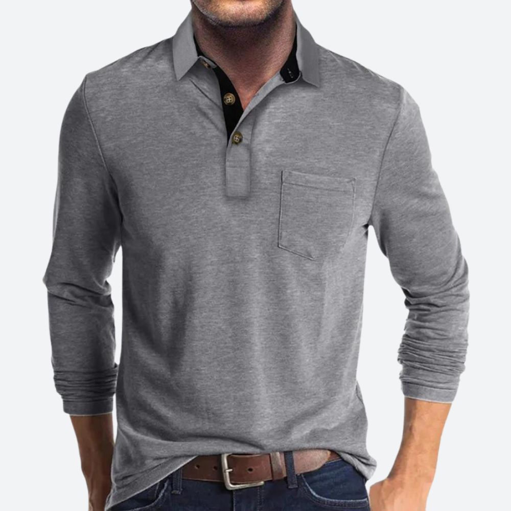 Men's black cotton polo shirt with classic collar