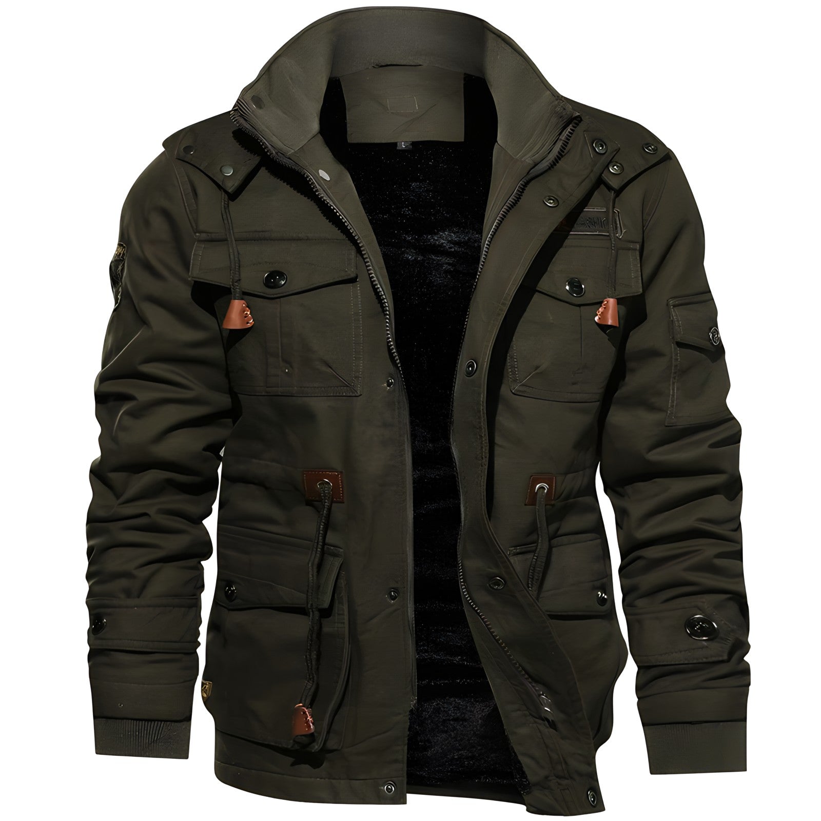 Men's military jacket waterproof fleece lined winter in dark green