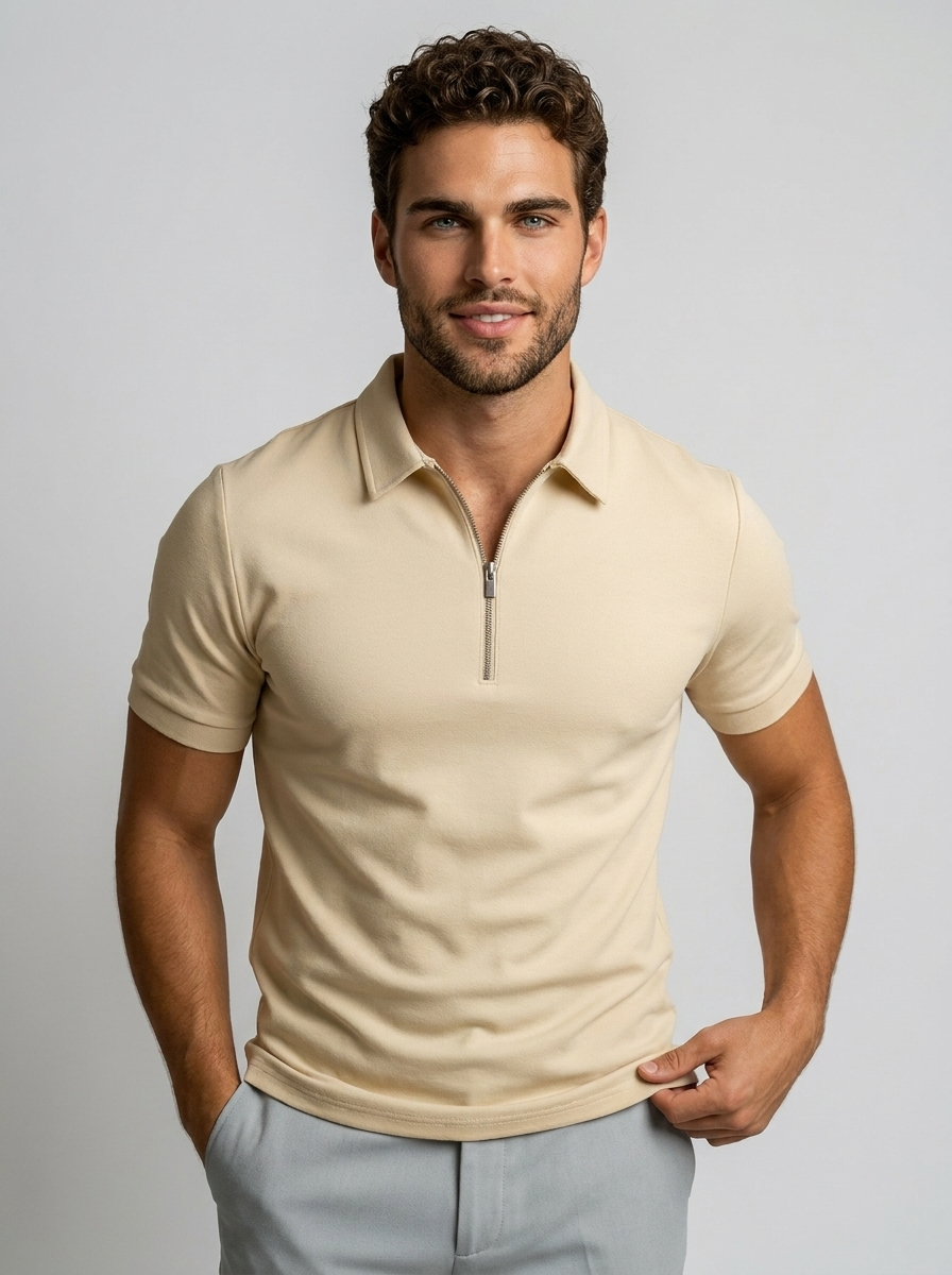 Men’s white men's slim fit zip polo shirt