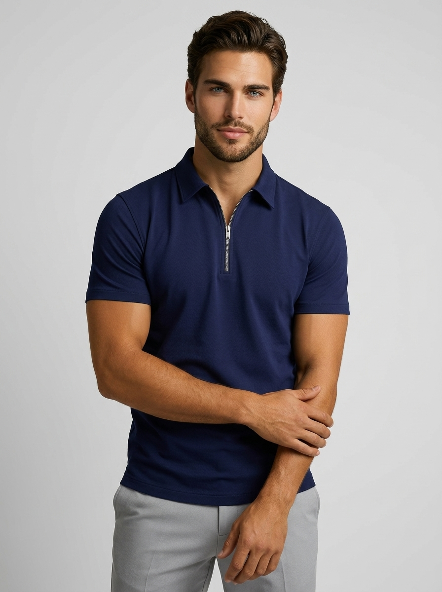 Men’s white men's slim fit zip polo shirt