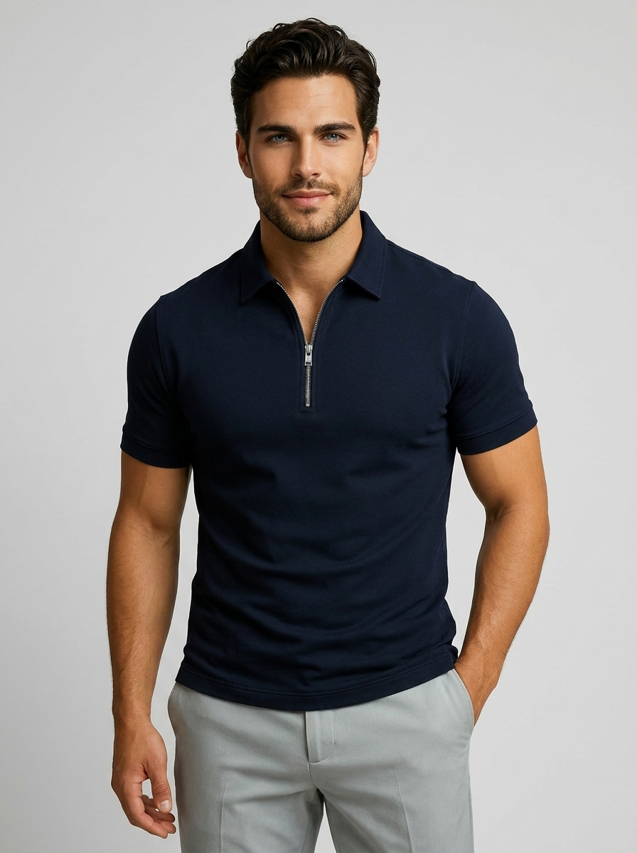 Men’s men's slim fit zip polo shirt