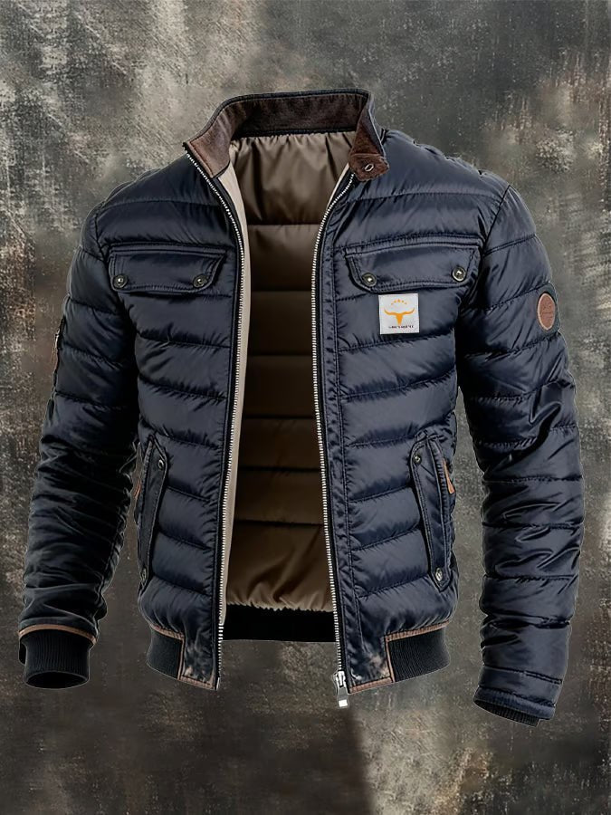 Men's quilted down puffer jacket, wind-resistant