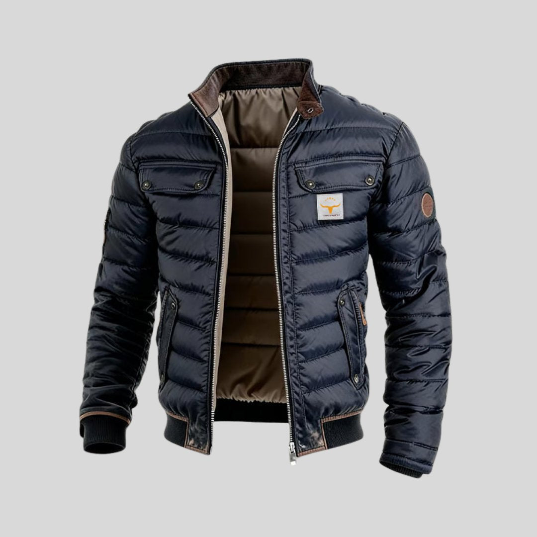 Men's quilted down puffer jacket, wind-resistant