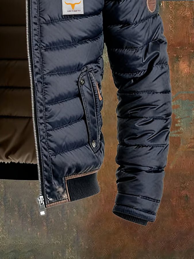 Men's quilted down puffer jacket, wind-resistant