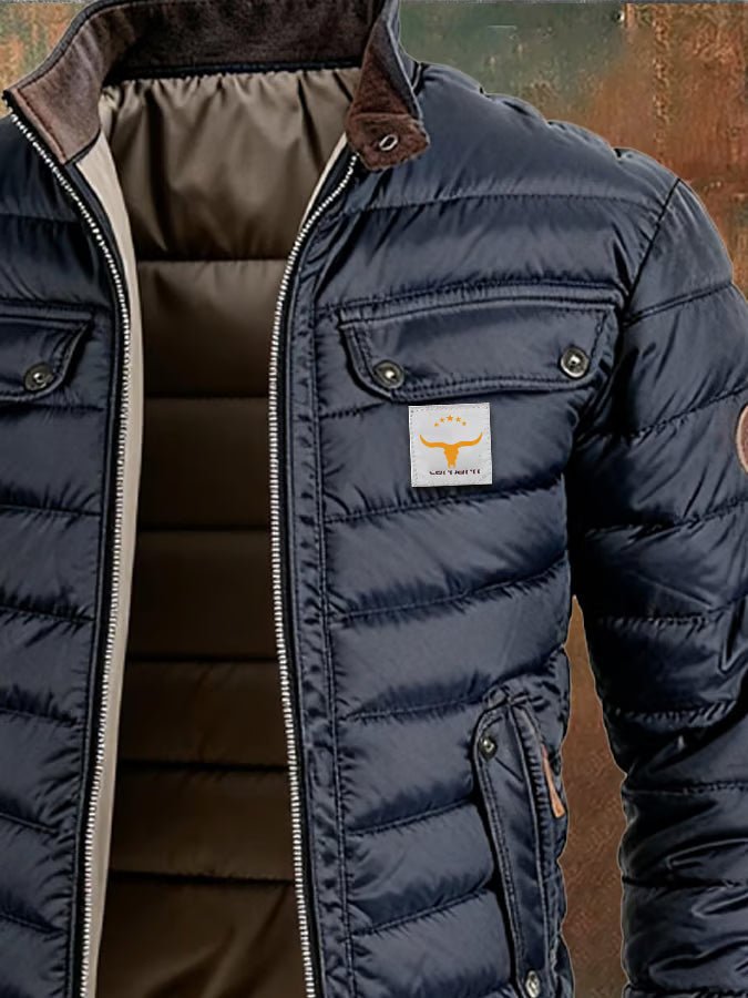 Men's quilted down puffer jacket, wind-resistant