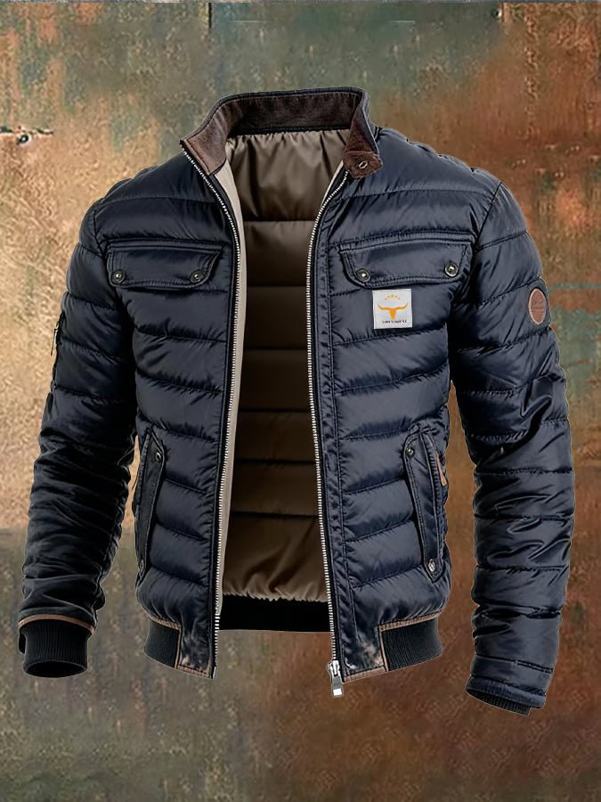 Men's quilted down puffer jacket, wind-resistant