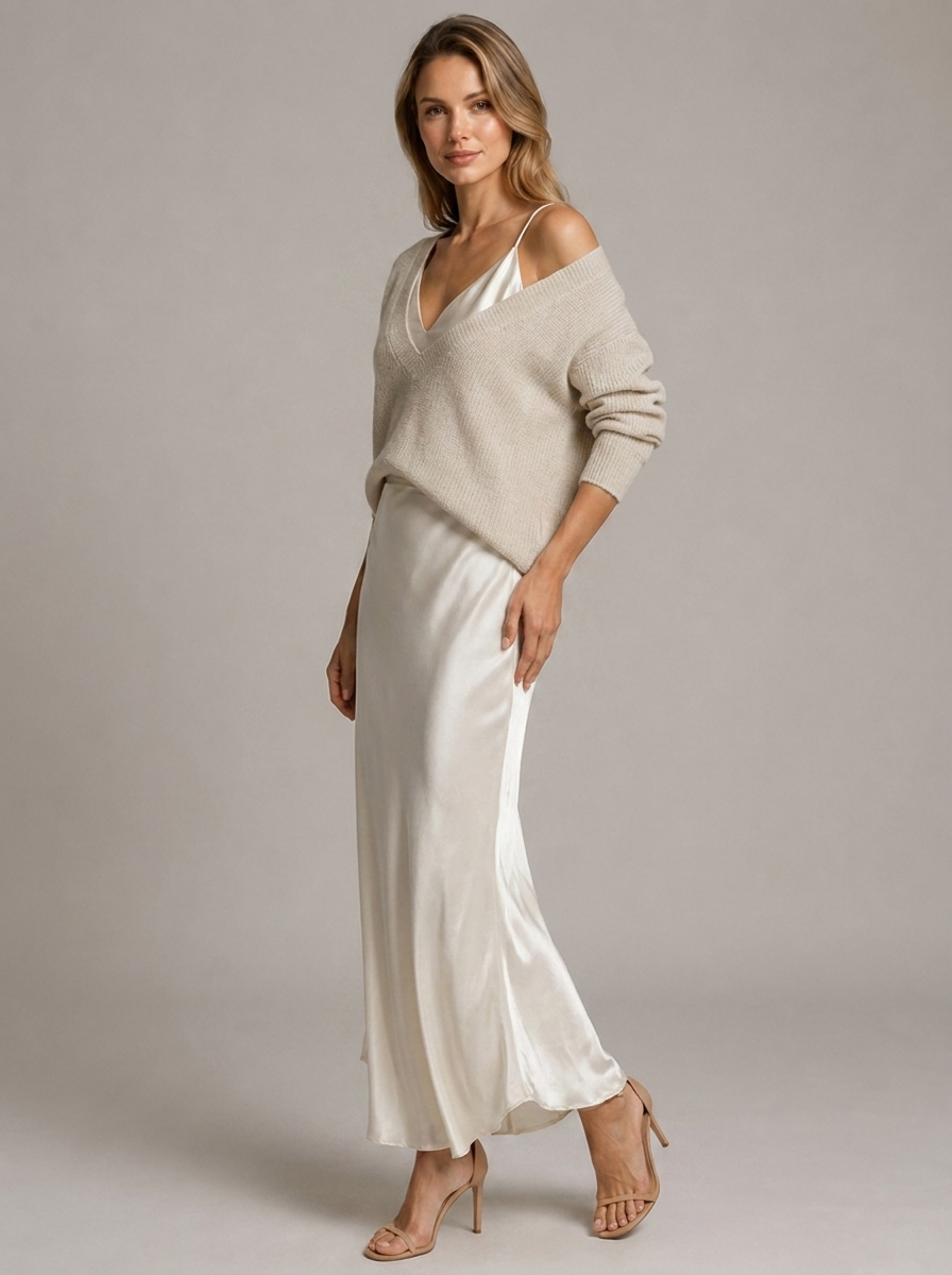 Women’s white women's satin maxi dress and knit set