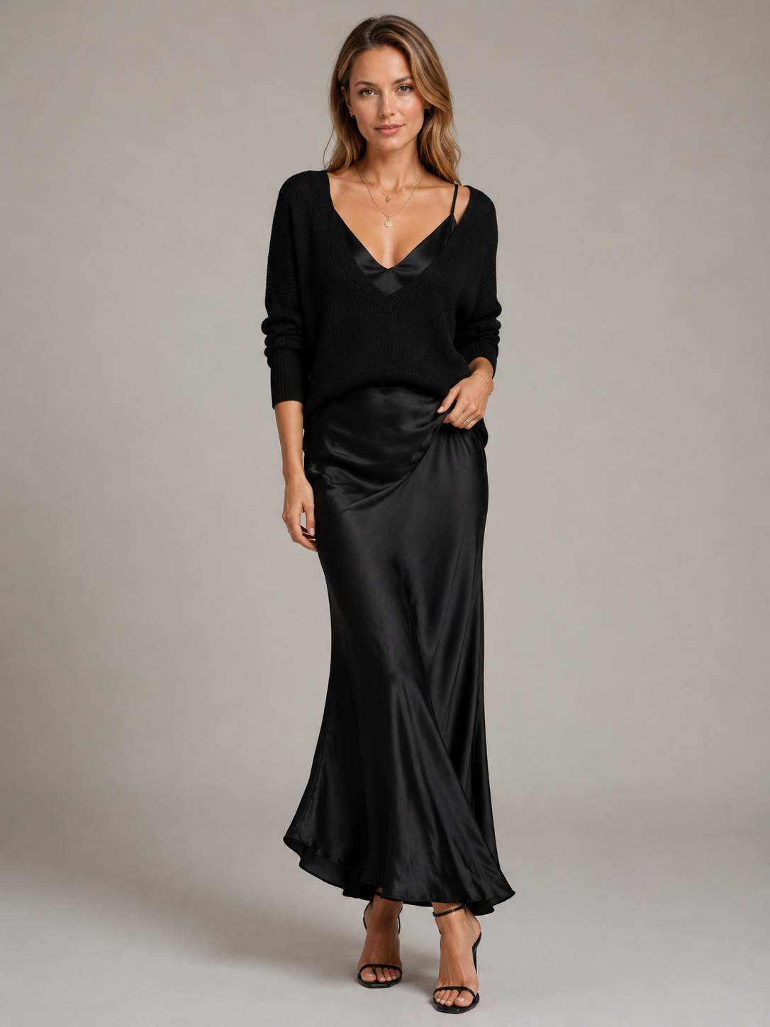 Women’s white women's satin maxi dress and knit set