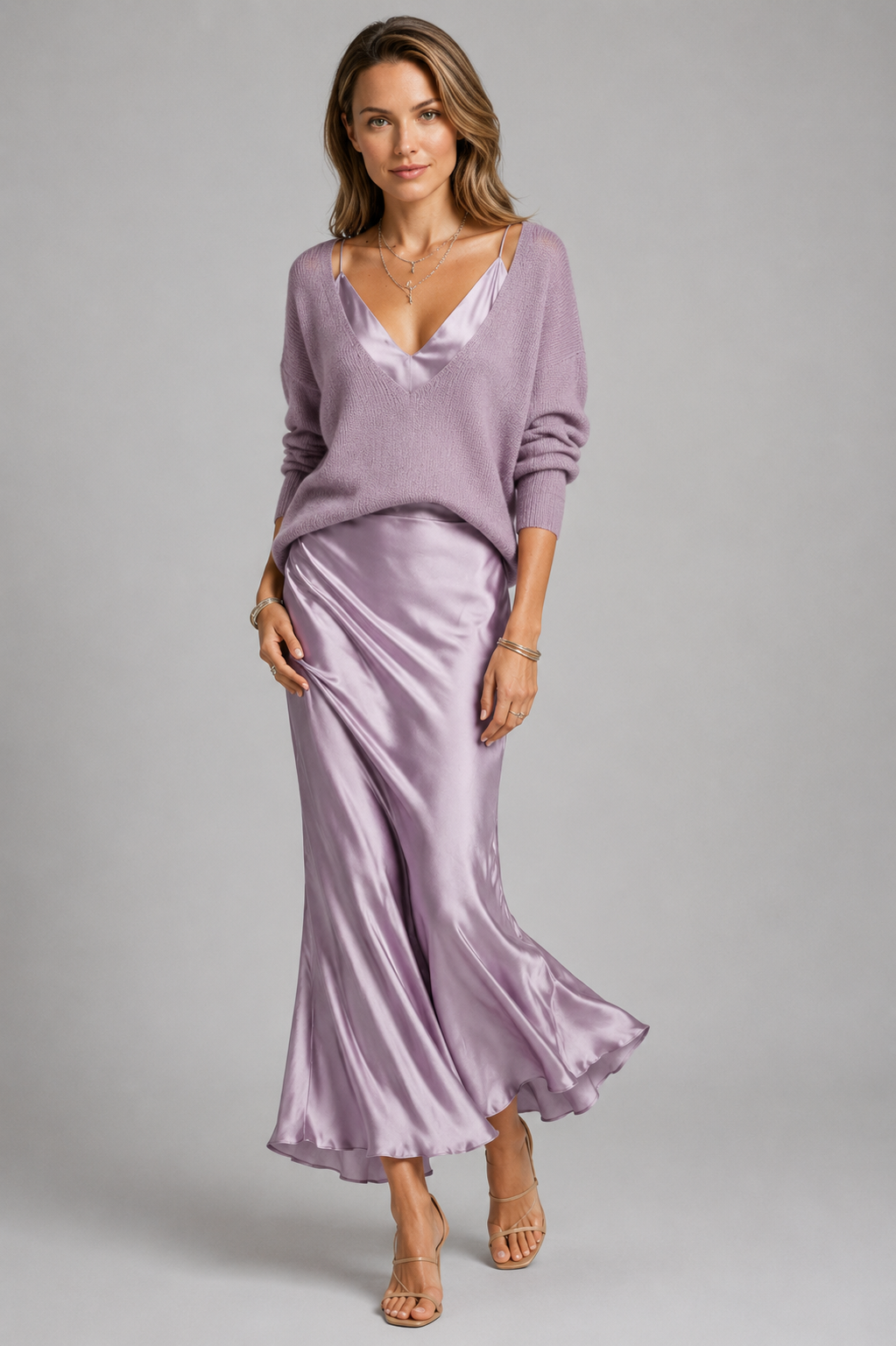 Women’s white women's satin maxi dress and knit set