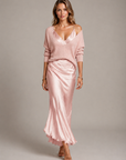 Women’s white women's satin maxi dress and knit set