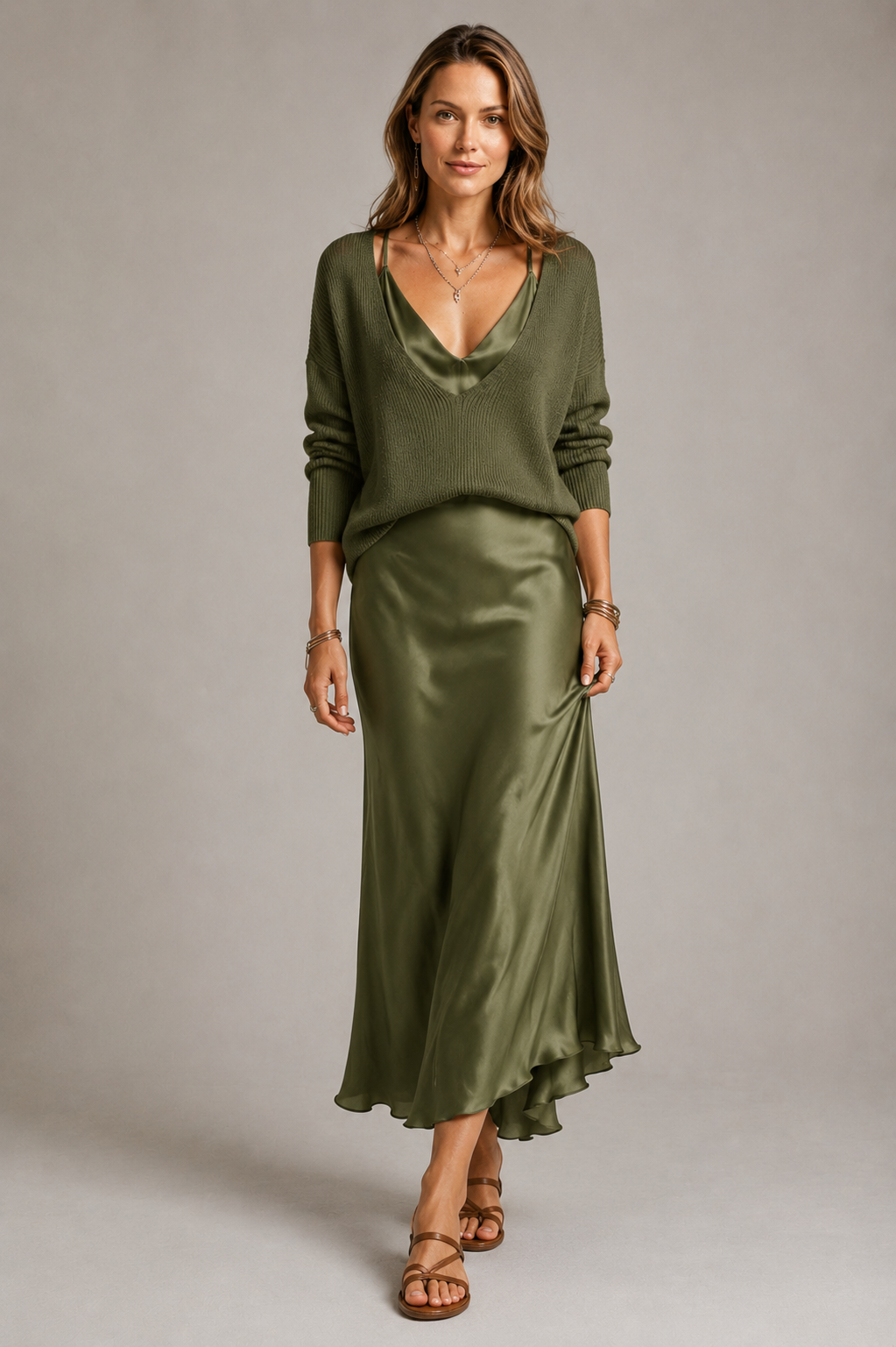 Women’s white women's satin maxi dress and knit set