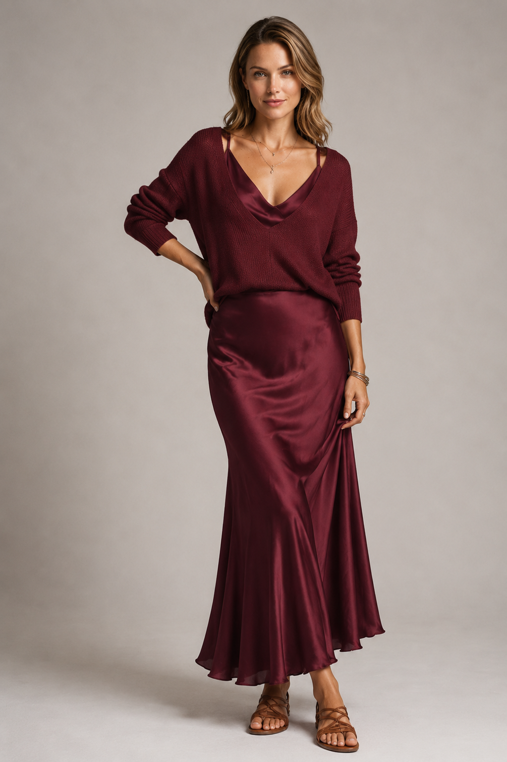 Women’s women's satin maxi dress and knit set