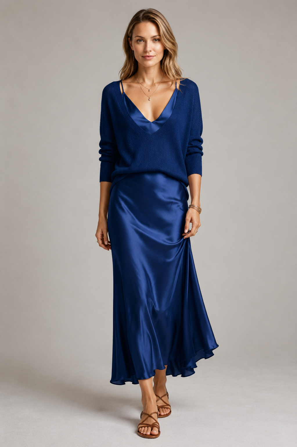 Women’s women's satin maxi dress and knit set