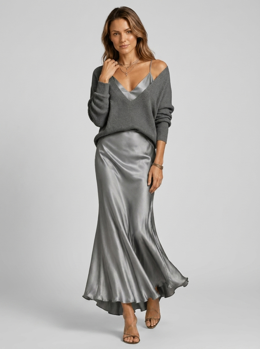 Women’s women's satin maxi dress and knit set