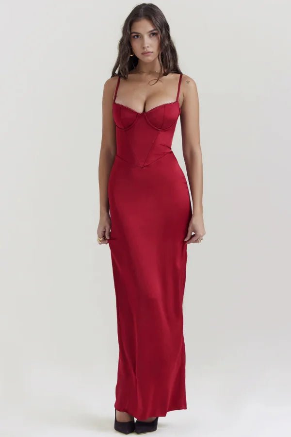 Lustrous Satin Corset Gown With Lace Trim 0
