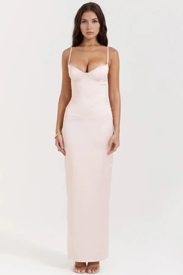 Lustrous Satin Corset Gown With Lace Trim 4