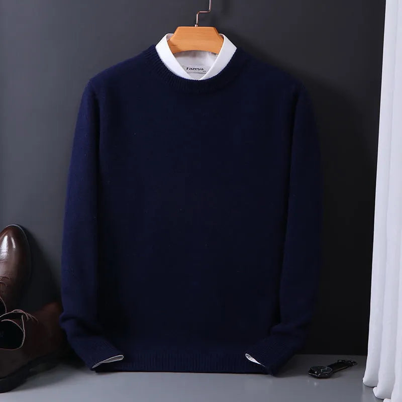 Men's beige cashmere jumper with crew neck