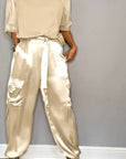 women's tailored satin two-piece set