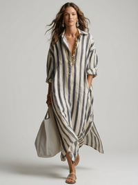 Cora | Women's Striped Maxi Shirt Dress V-Neck