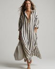 Women’s blue women's striped maxi shirt dress v-neck