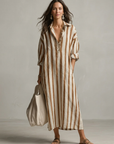 Women’s blue women's striped maxi shirt dress v-neck