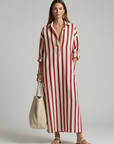 Women’s blue women's striped maxi shirt dress v-neck