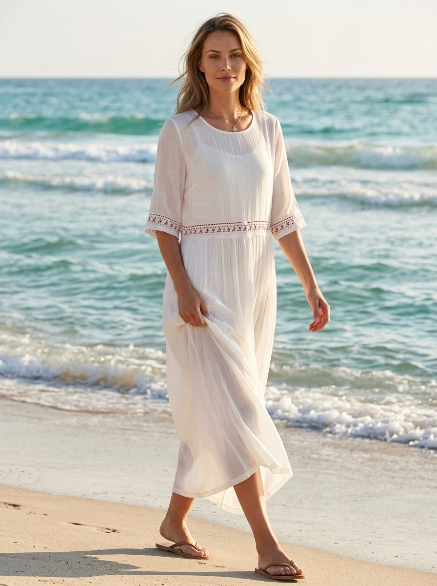 Women’s white women's cotton midi dress