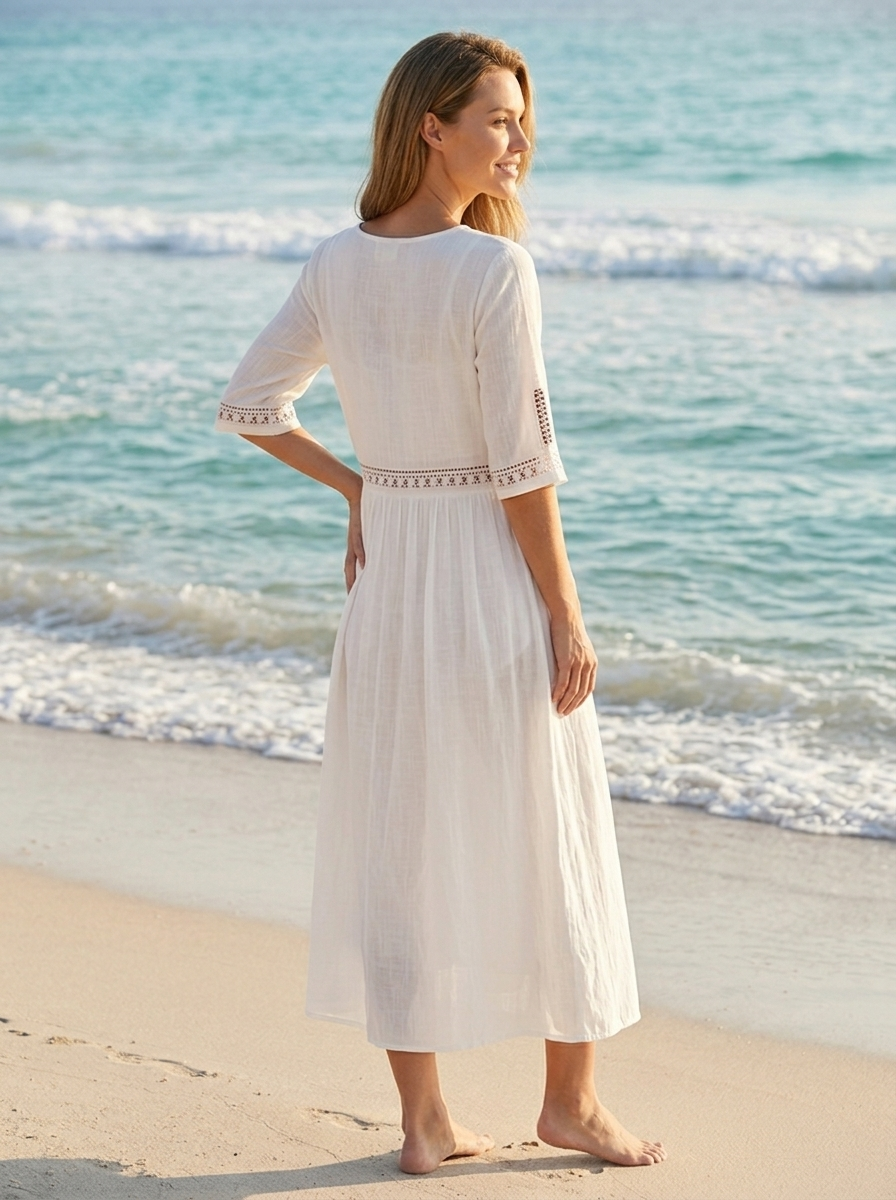 Women’s white women's cotton midi dress