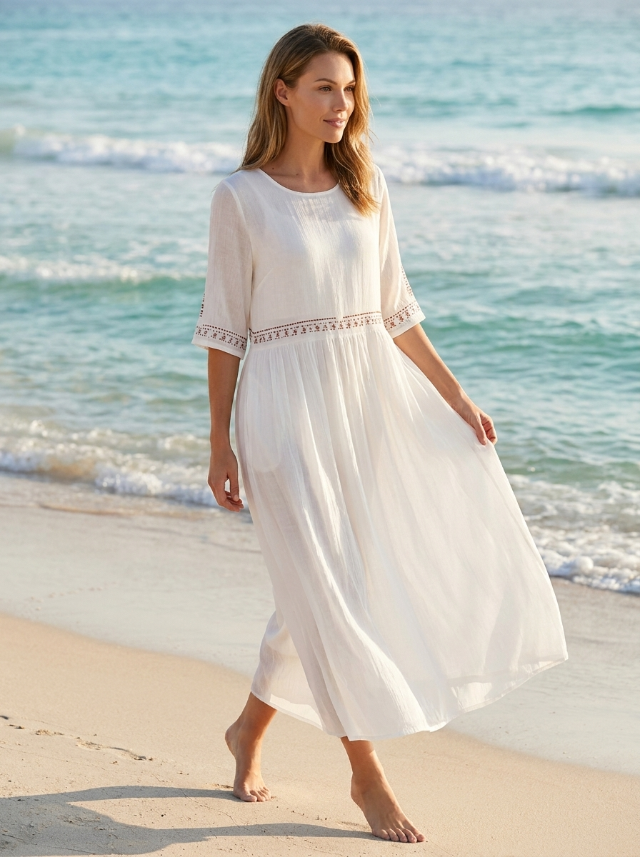 Women’s white women's cotton midi dress