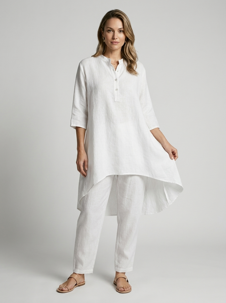 Women’s white women's tunic and pants two piece set