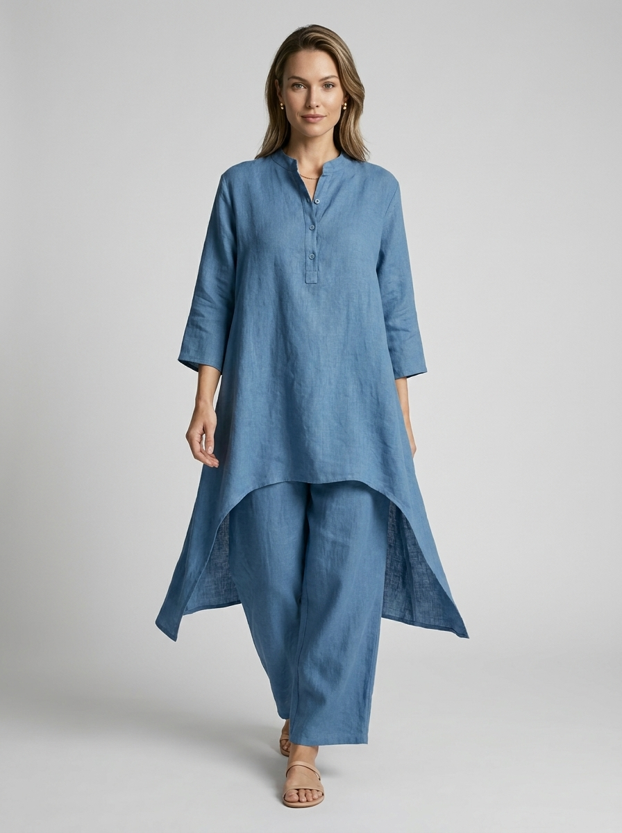 Women’s white women's tunic and pants two piece set