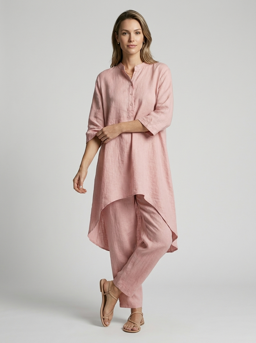Women’s white women's tunic and pants two piece set