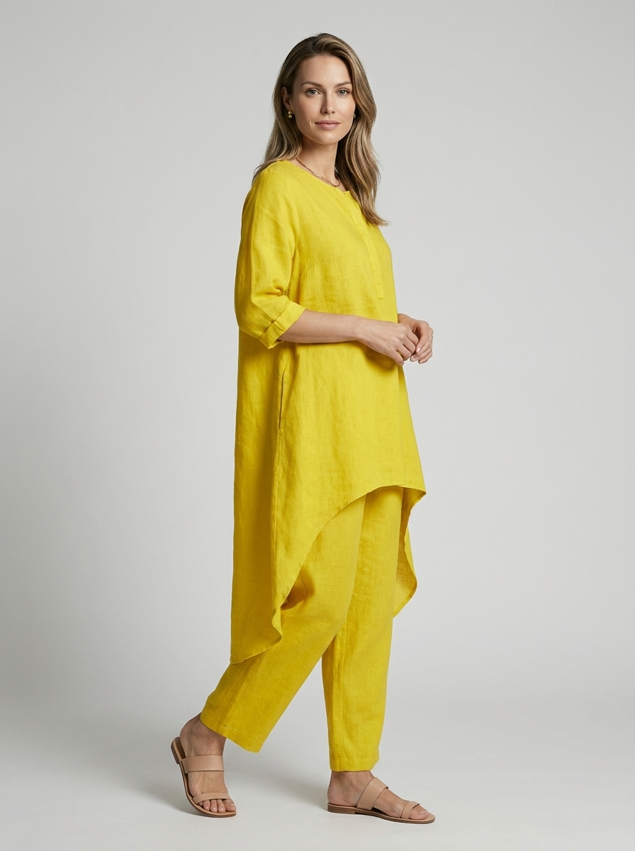 Women’s white women's tunic and pants two piece set