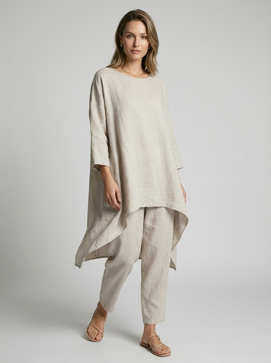Women’s white women's tunic and pants two piece set