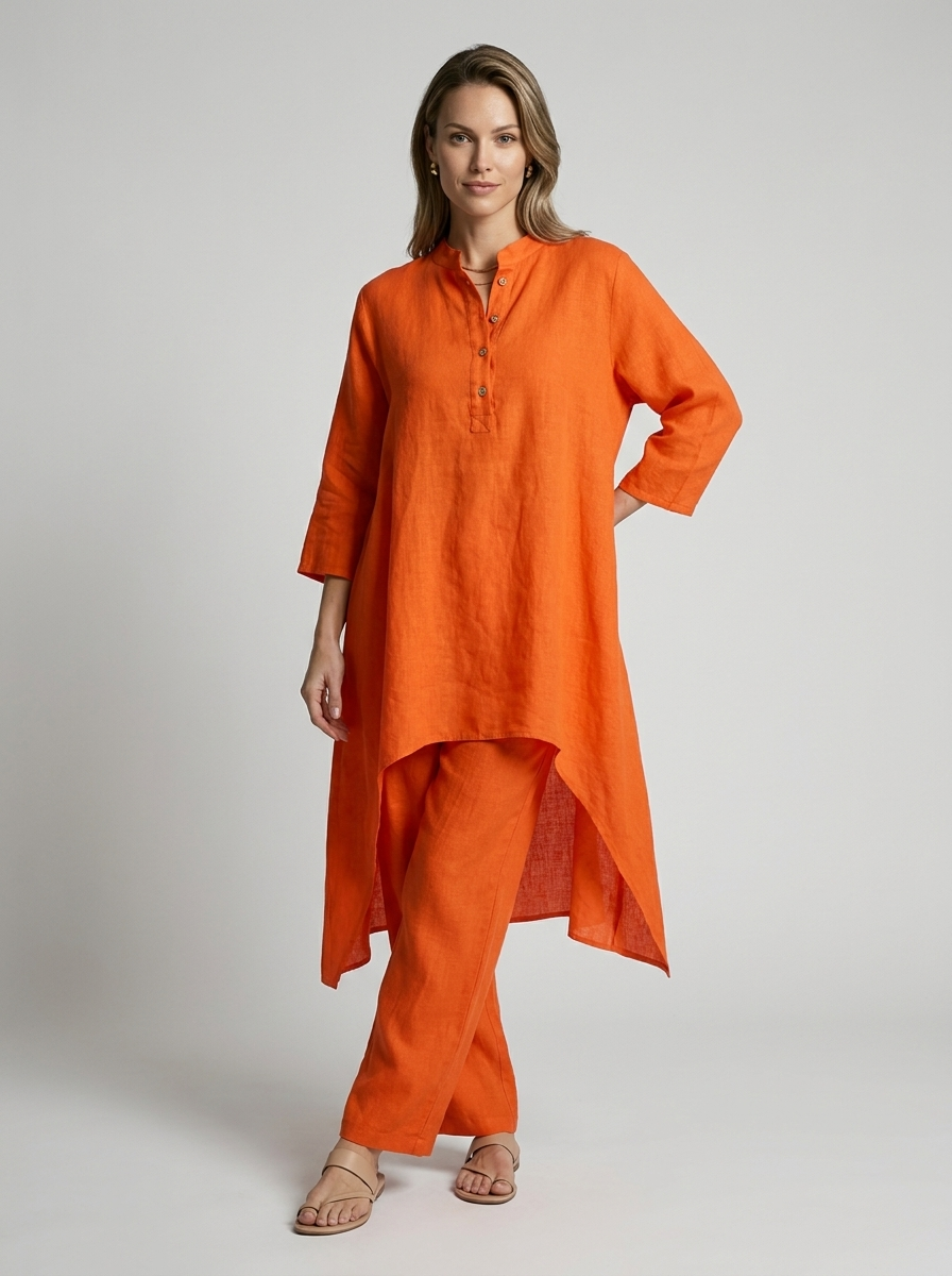 Women’s white women's tunic and pants two piece set
