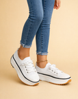 women's knit platform lace-up sneakers