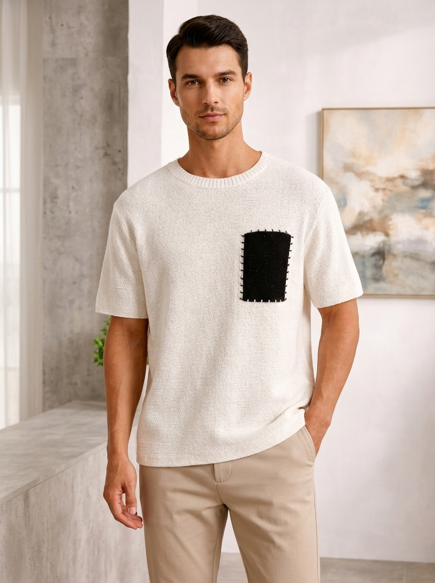 Men’s white men's textured t-shirt chest pocket