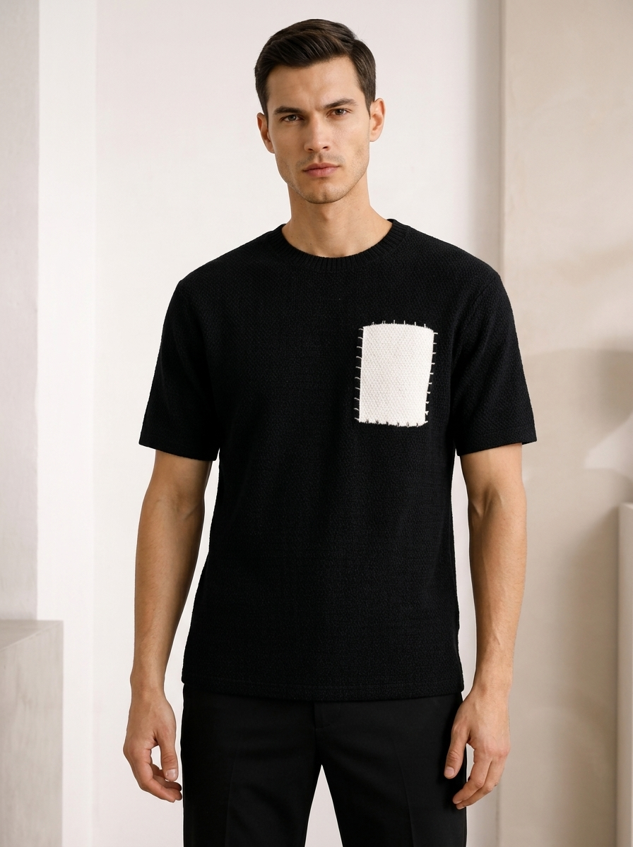 Men’s white men's textured t-shirt chest pocket
