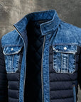Men's denim quilted puffer bomber jacket with thermal insulation