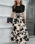 Maxi Dress A-Line Silhouette Bow-Tie Waist Botanical Print Cotton Women 0