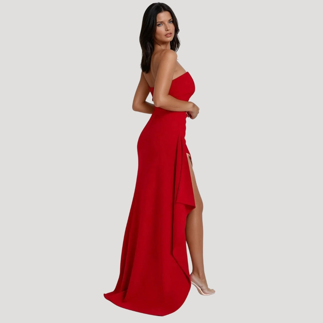 Maxi Dress Black Strapless High Slit Elegance 8
