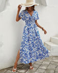 Maxi Dress Floral V Neck Boho Style 0