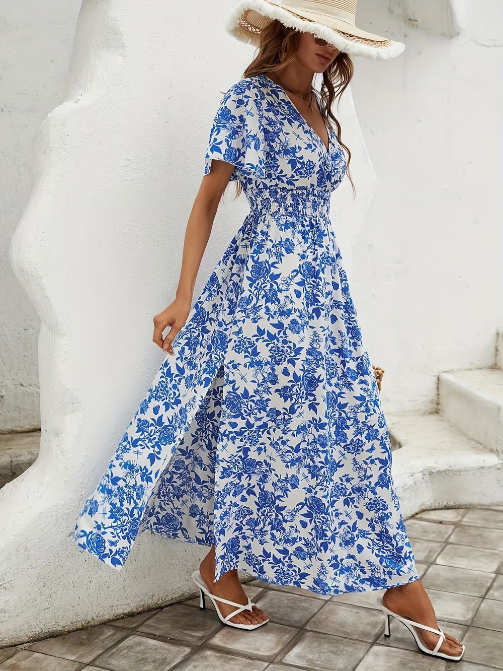 Maxi Dress Floral V Neck Boho Style 4