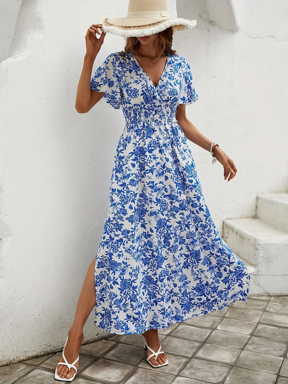Maxi Dress Floral V Neck Boho Style 5