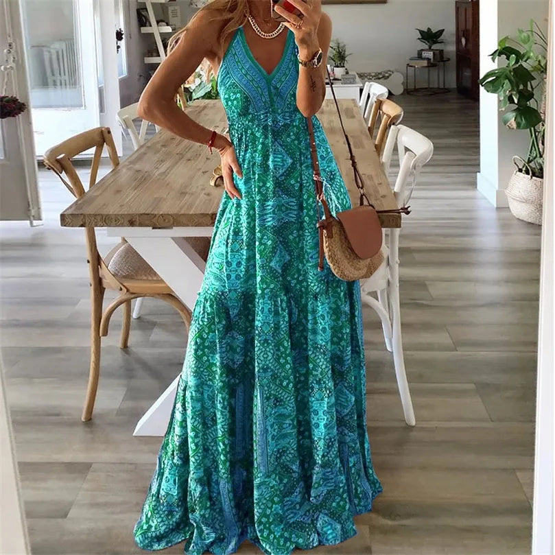 Maxi Dress Floral V Neck Relaxed Fit 0