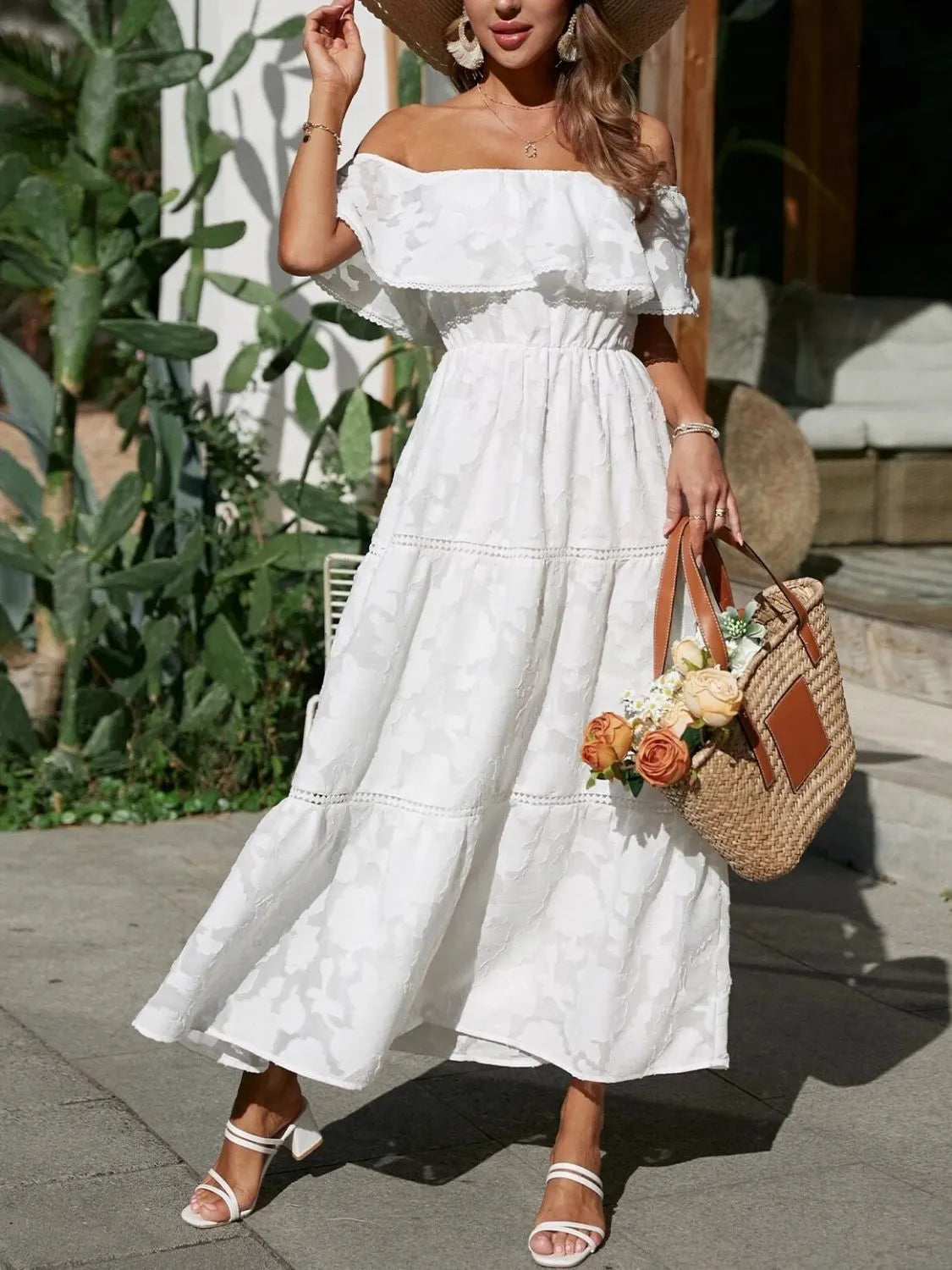 Maxi Dress Off-Shoulder Tiered Summer Style 0