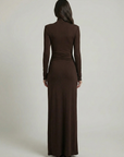 Maxi Dress Ruched Design High Neckline Thigh-High Slit Evening Wear 4