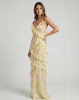 Maxi Dress Ruffle Design Flowing Silhouette Pastel Colors Evening Wear 3