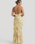 Maxi Dress Ruffle Design Flowing Silhouette Pastel Colors Evening Wear 4