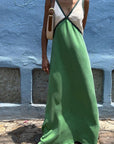 Maxi Dress V-Neck Bold Contrast Design Flattering Silhouette Modern Style Women 1